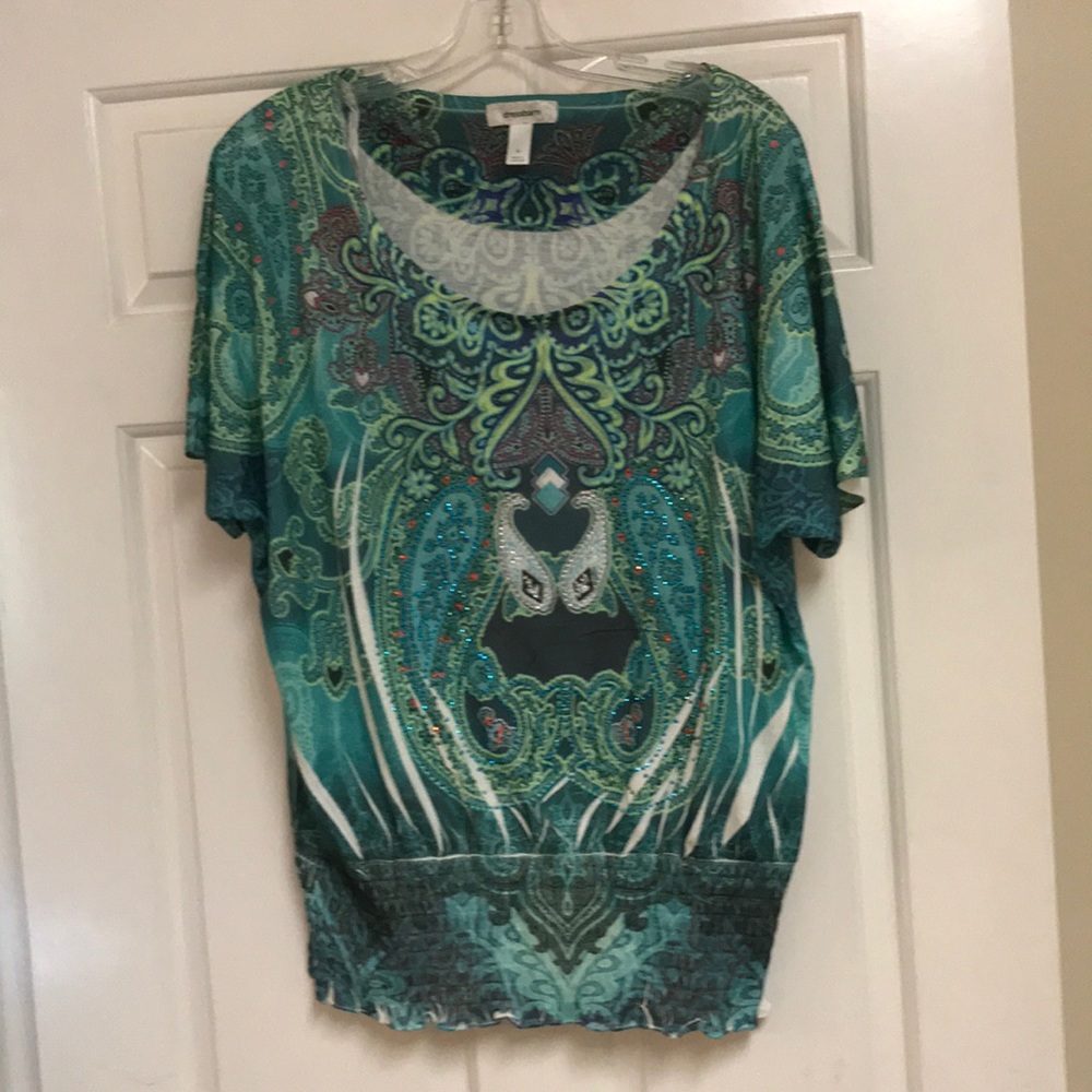 Dressbarn embellished elastic waist blouse